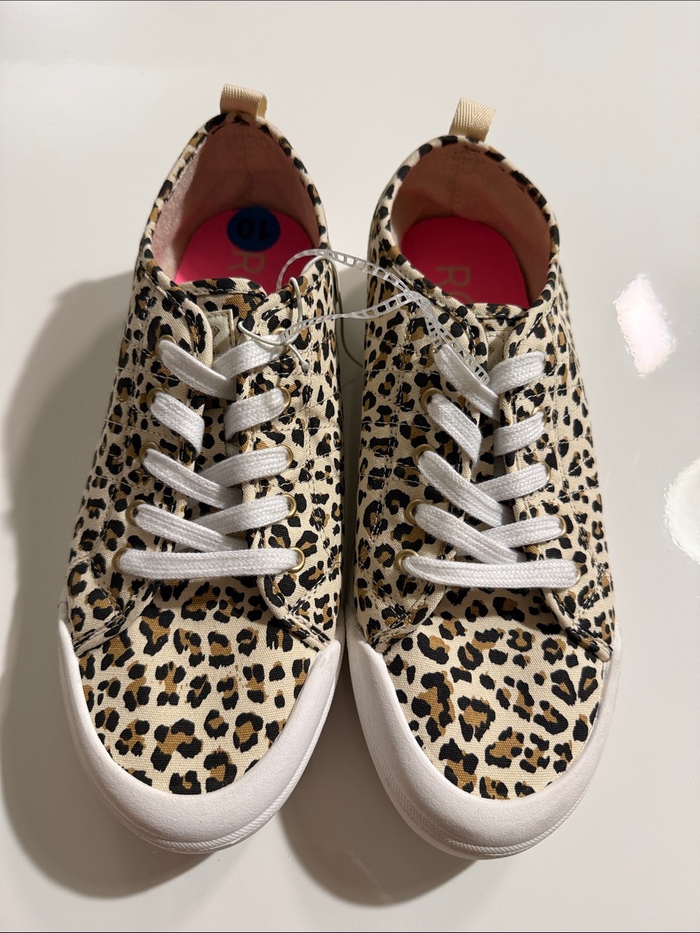 Roxy Kristal Leopard Print Casual Lace-Up Sneakers - Beige/Black Sz 10
